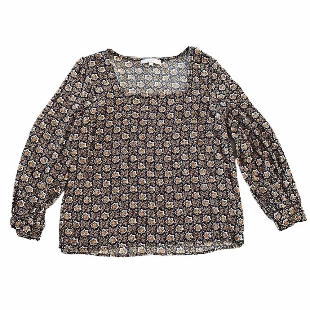 Loft Blouse Women's Size Large Multicolor Floral Print Long Sleeve‎